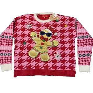 NEW Blizzard Bay‎ women's Size L Festive Gingerbread man Ugly Christmas Sweater